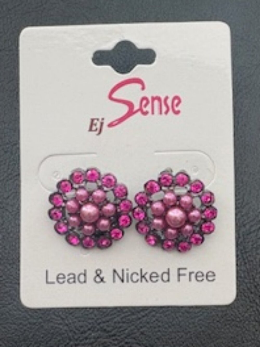 EJ Sense flower design earrings-Pink faux pearls & pink rhinestones-